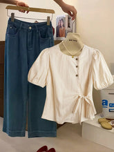 Tie Strap Casual Solid Color Vacation Chic Short Sleeve Square Collar Shirt
